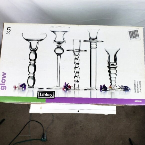 Libbey Glow Set of 5 Candlesticks NWT - Picture 1 of 4